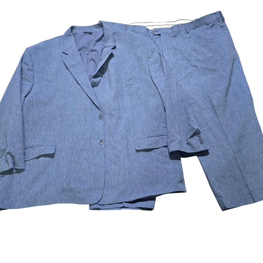 Oak Hill Suit Set Men jacket 4XL 58/60 pants 52x30 (50x24) Blue Linen Blend
